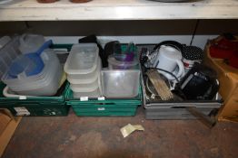 Contents of Four Boxes Including Various Containers, Pizza Slice, etc.