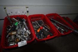 Three Trays of 3/8 and 1/4 Sockets, Ratchets, etc.
