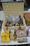 Picnic Basket Containing Craft Items, Gifts, and N
