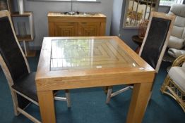 Solid Light Oak Square Table with Glass Top, and T