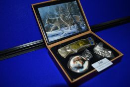Decorative Wolf Penknife and Pocket Watch Giftset