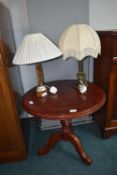 Circular Occasional Table plus Two Table Lamps