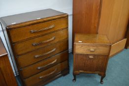 1930's Oak Five Drawer Chest plus Cabinet