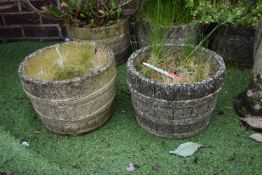 Pair of Barrel Style Concrete Garden Planters