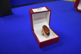Sterling Silver Ring with Amber Size: P
