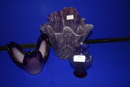 Three Purple Glass Studio Vases