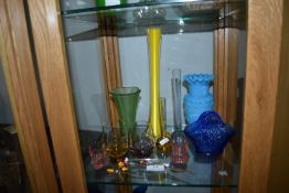 Coloured Glass Vases and Cocktail Sticks etc.