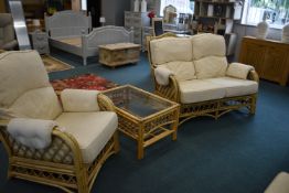 Cane Conservatory Suite Comprising Two Seat Sofa,