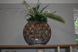 Large Metal Decorative Vase with Artificial Flower