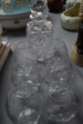Cut Glass Decanter and Six Brandy Glasses