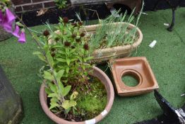 Two Plastic Planters and a Terracotta Drainage Bow