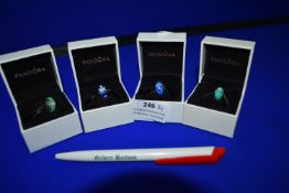 Four Pandora Sterling Silver & Murano Glass Charms