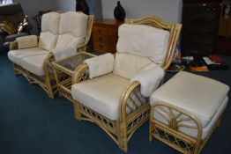 Cane Conservatory Suite Comprising Two Seat Sofa,