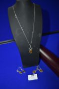 Sterling Silver & Aber Pendant, and Two Pairs of E