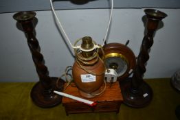 Vintage Wooden Items Including Table Lamps, Candle