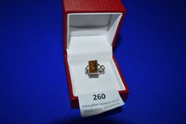 Sterling Silver & Amber Ring Size: R