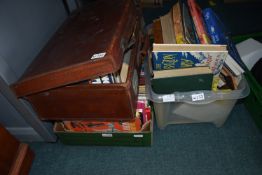 Vintage Case and Two Boxes of Older Books