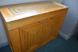 Solid Light Oak Two Door Cabinet with Glass Top