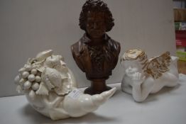 Bust of Beethoven, Pottery Shell, and a Cherub