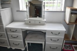 Grey Six Drawer Dressing Table, with Stool, and Mi