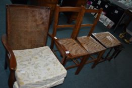 Bergere Seated Chairs and Two Stools
