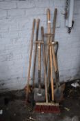 Vintage Wooden Garden Tools Including Spades, Shov