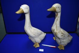 Pair of Painted Pottery Puddle Ducks