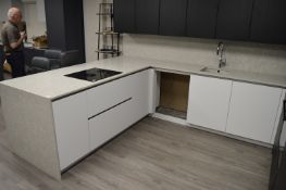 *L-Shape Kitchen Units with Grey Marble Effect Worksurface 285x246cm x 93cm Including Corner Drawer,