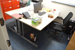 *Two Beech Effect Office Desks 80x160cm, and Two Office Chairs