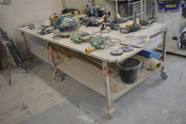 *300x144cm Marble Topped Steel Framed Workbench on Castors