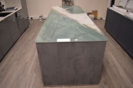 *Centre Island in Grey with Green & Grey Marble Effect Worktop 99x284cm x 90cm tall