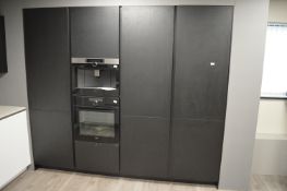 *Matt Black Wood Effect Fitted Kitchen Storage Units 250cm wide x 218cm tall with Appliance Gap (