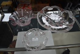 Three Decorative Floral Glass Dishes