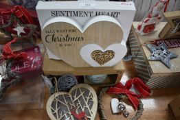 Heart Decorations and Two Christmas Mugs
