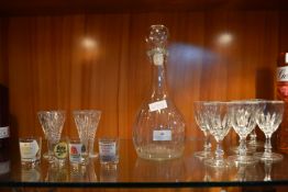 Glass Decanter and Assorted Glasses