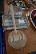Two Glass Trinket Boxes and an Auctioneers Gavel