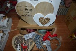 Heart Decorations and Two Christmas Mugs
