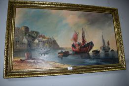 Oil on Canvas Painting of Brixham Harbour by Terry Burke (1927-2018)