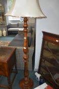 Turned Wood Standard Lamp with Cream Shade