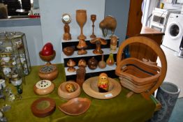 Turned Wooden Bowls, Mushrooms, Clocks, etc.