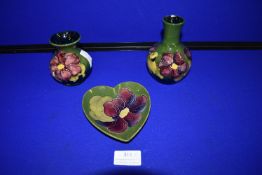 Three Moorcroft Clematis Pattern Vases and Dish