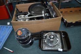 Box of Kitchenware, Pans, Baking Tins, etc.