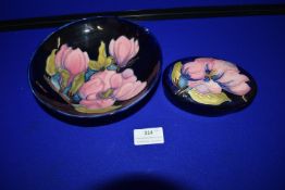 Two Moorcroft Magnolia Pattern Dishes and a Lidded