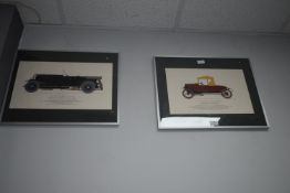 Pair of Framed Prints of Vintage Motorcars