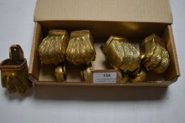 Five Brass Furniture Castors with Claw Feat