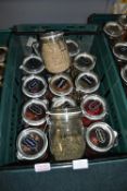 *Fourteen Large Glass Storage Jars Containing Botanicals