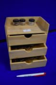 *Small Three Drawer Bamboo Chest Containing Miniature Jars of Botanicals