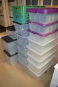 Quantity of ~15 Assorted Plastic Storage Boxes