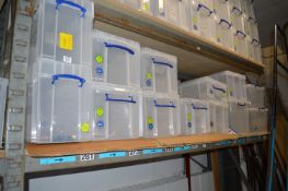 Contents of Shelf to Include Assorted Plastic Storage Boxes