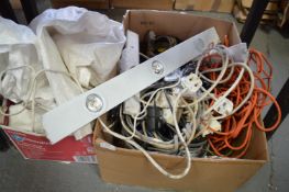 Two Boxes of Cables, Extensions, Lights, etc.